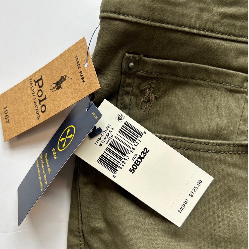 Polo Ralph Lauren Mens Classic Fit Stretch Pants Olive Green 50x32 NWT 50B 50G - Picture 7 of 12